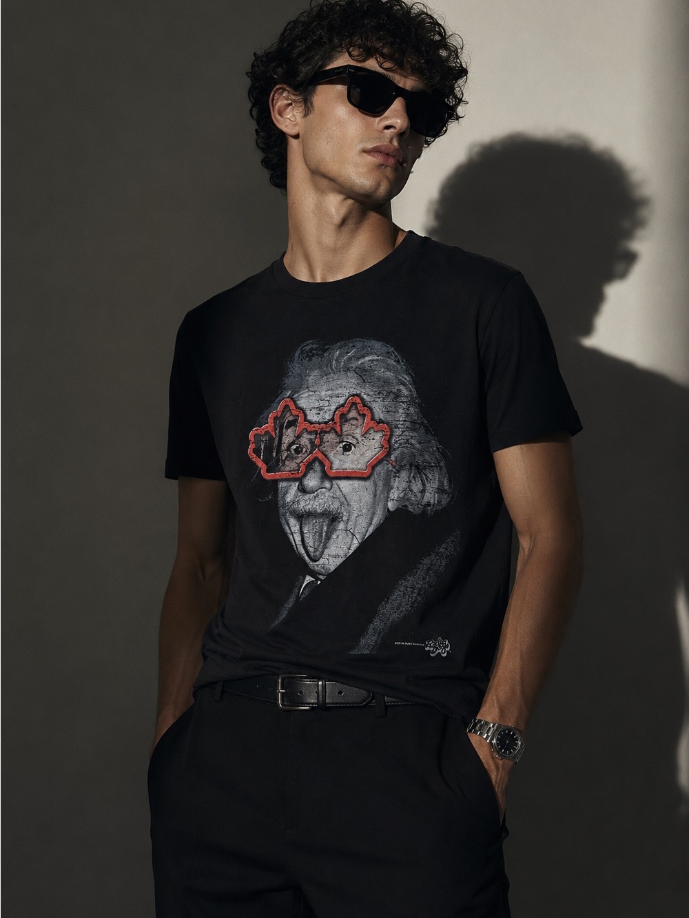 Radio Days Einstein Graphic Tee Black Crewneck T-Shirt Streetwear Size S